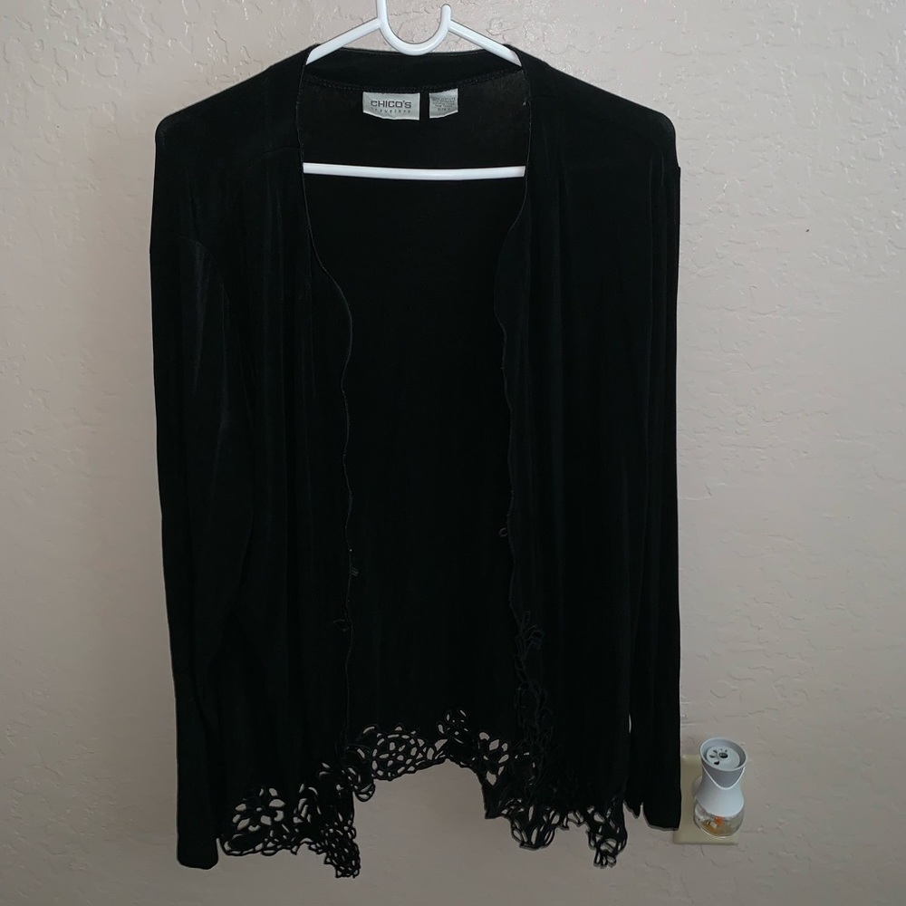 Black cardigan that hooks to close in front